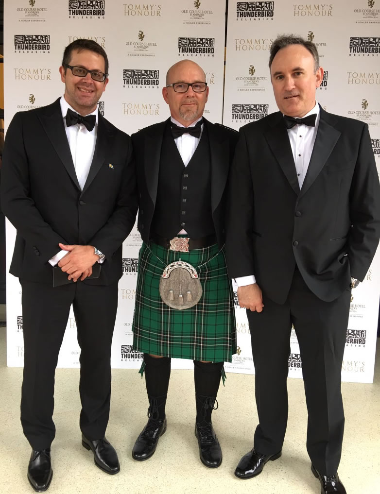 Anders Frejdh, Jason Connery och Brian Smith på Tommy's Honour premiären vid New Picture Cinema i St. Andrews