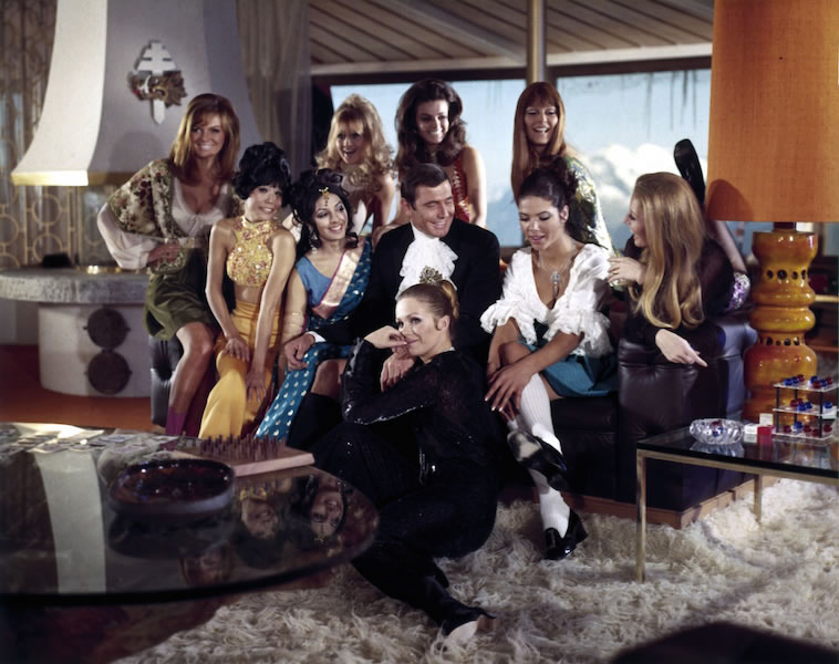 George Lazenby and the Bond girls on the set of On Her Majestys Secret Service at Schilthorn Piz Gloria