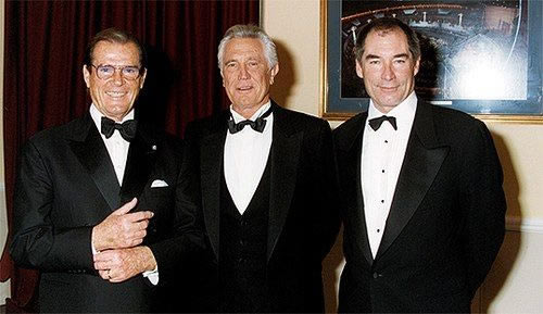 Roger Moore with George Lazenby and Timothy Dalton