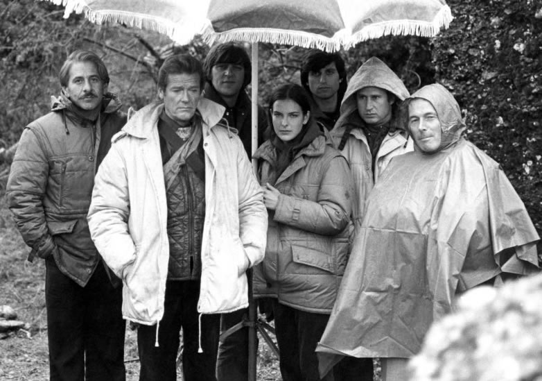 John Glen with Roger Moore on the set of For Your Eyes Only in Greece